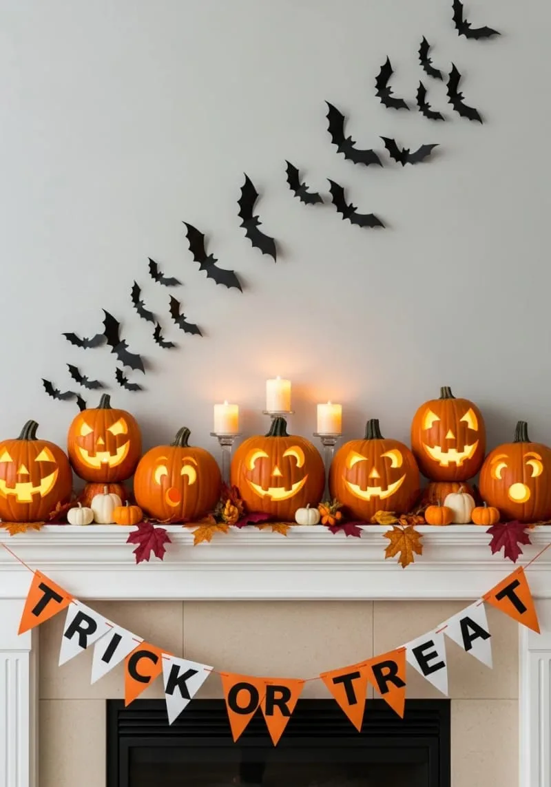 playful halloween pumpkins, bats, and “trick or treat” banner 1