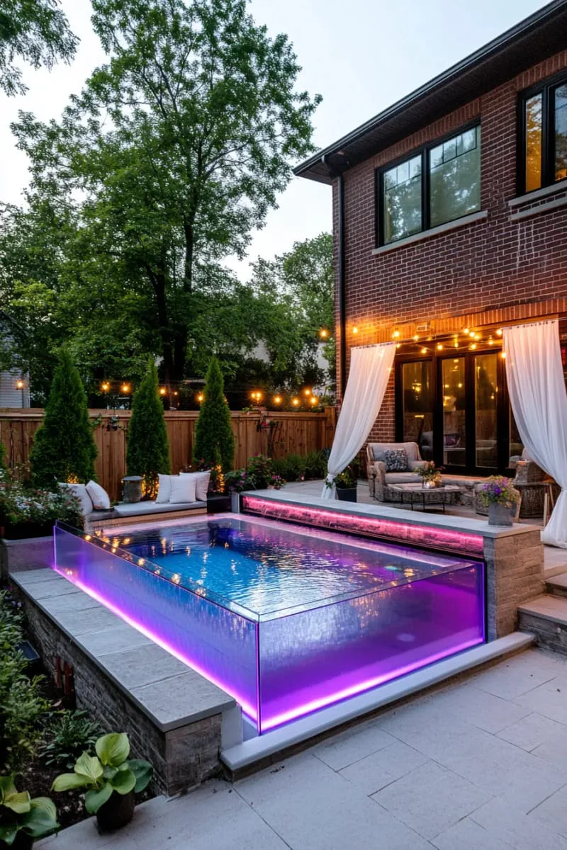 plunge pool with transparent acrylic wall and underwater lighting 1