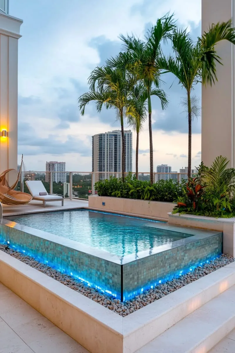 plunge pool with transparent acrylic wall and underwater lighting 1