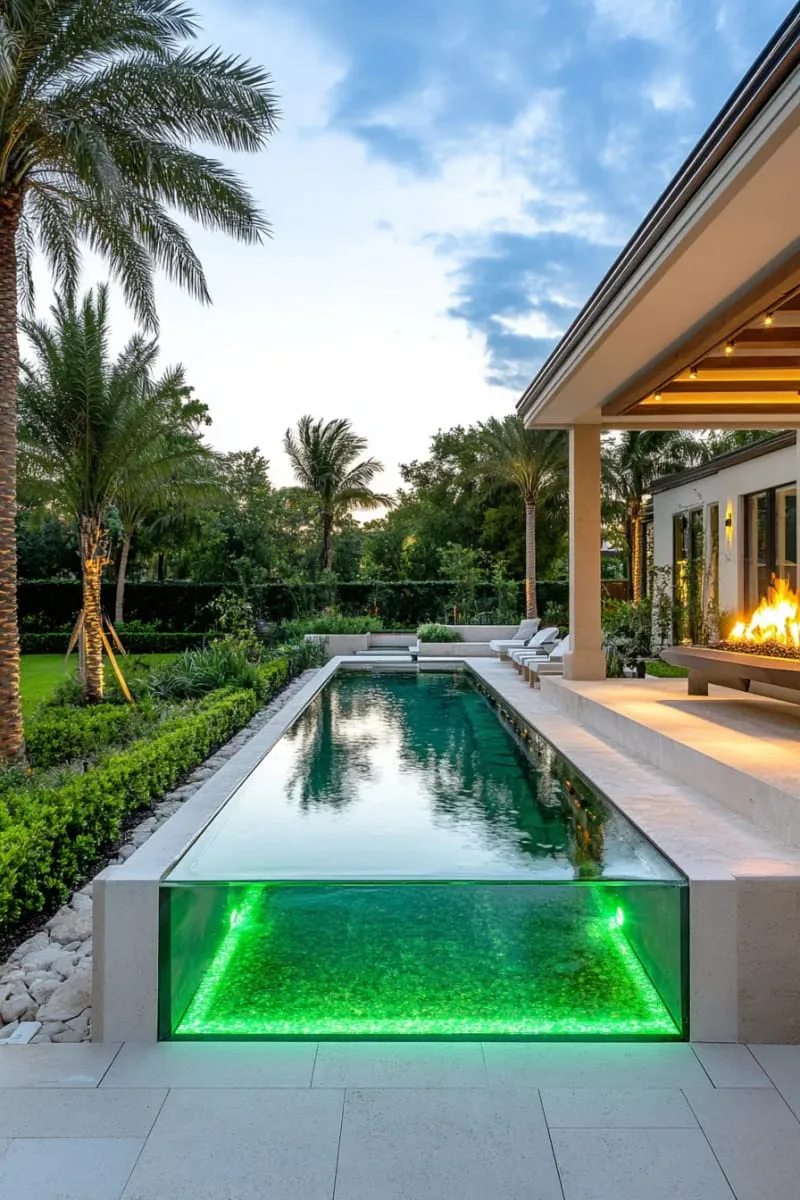 plunge pool with transparent acrylic wall and underwater lighting 1