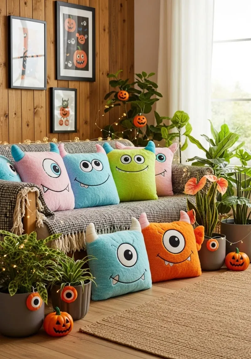 plush monster pillows in soft, bright colors 1