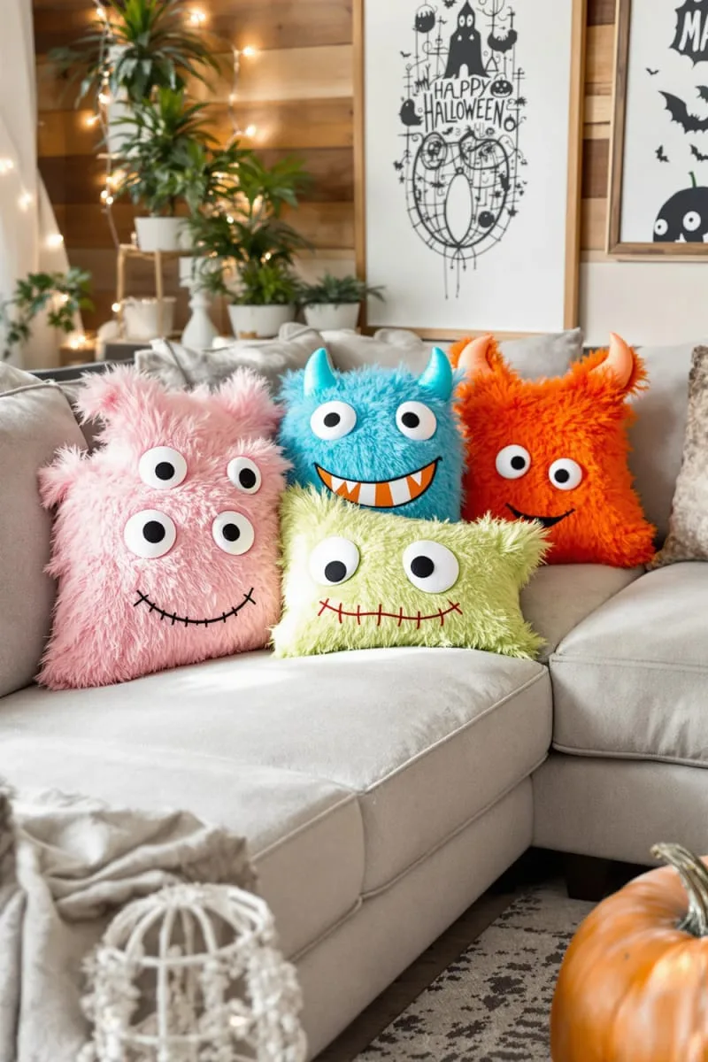 plush monster pillows in soft, bright colors 1