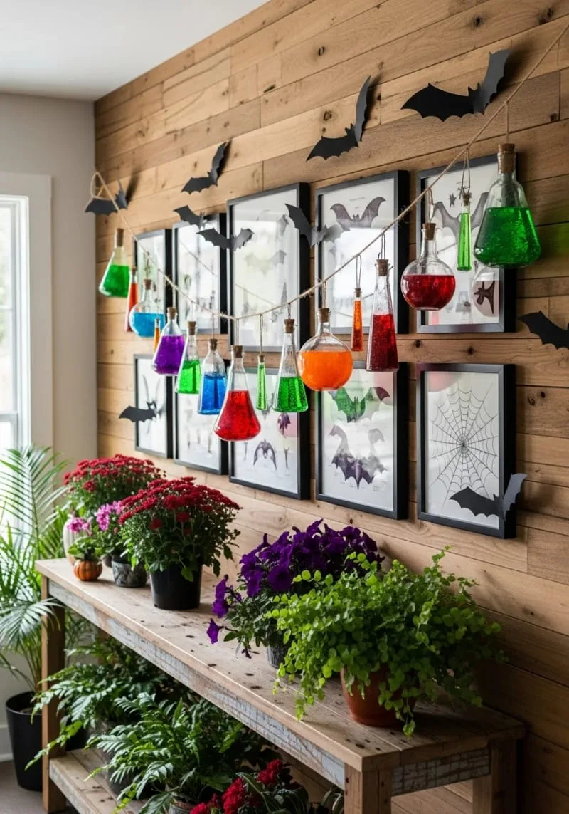 potion bottle garlands filled with colored water and glitter 1