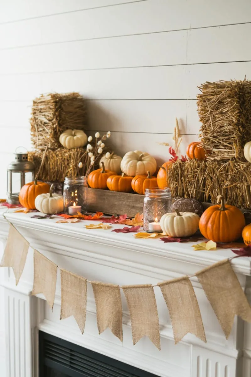 pumpkin patch theme with burlap banner and mini hay bales 1
