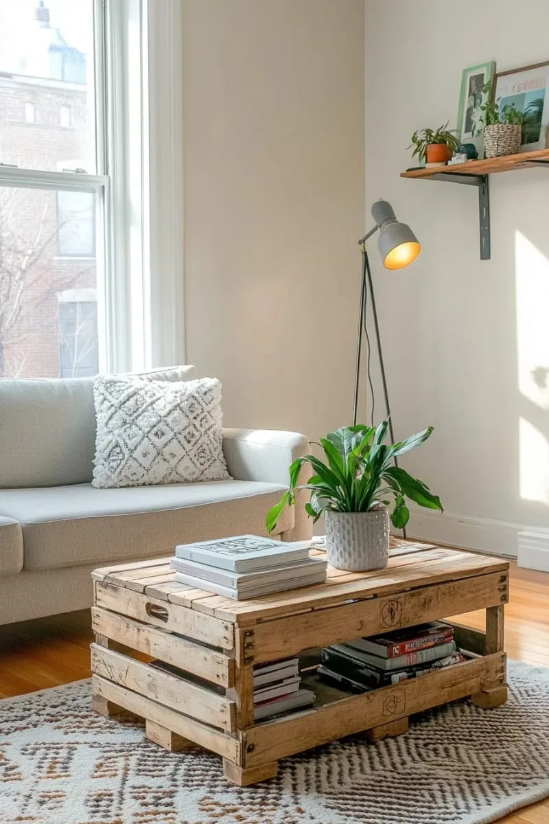 How to Decorate a Small Living Room on a Budget and In Style! 10 repurpose crates as rustic coffee tables 1