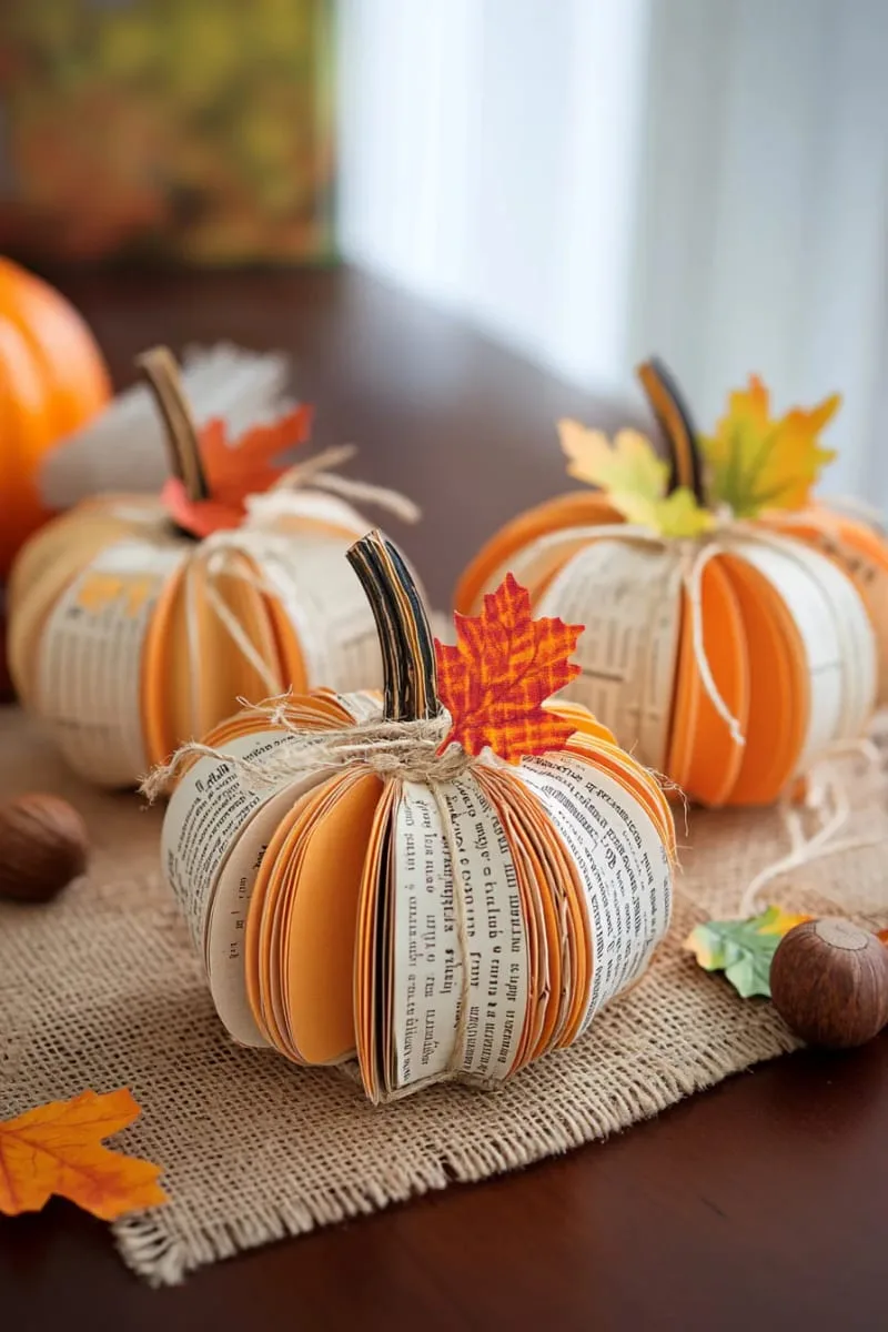 repurposed old books into stacked pumpkin sculptures 1