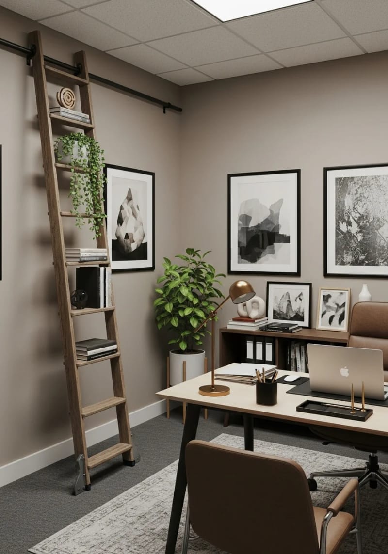 repurposed wooden ladder as a vertical file and magazine organizer 1