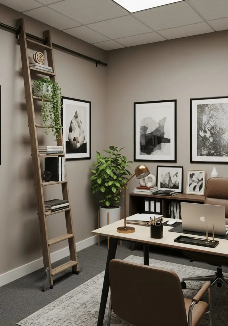 repurposed wooden ladder as a vertical file and magazine organizer 1