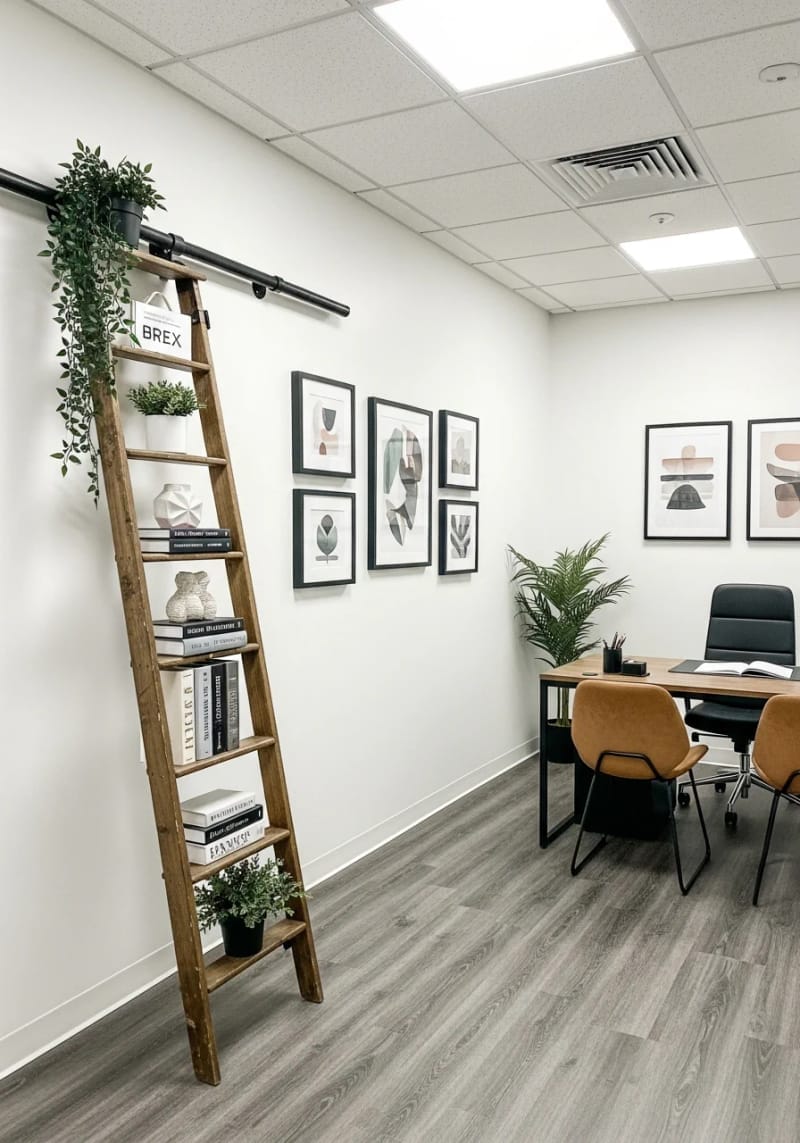 repurposed wooden ladder as a vertical file and magazine organizer 1