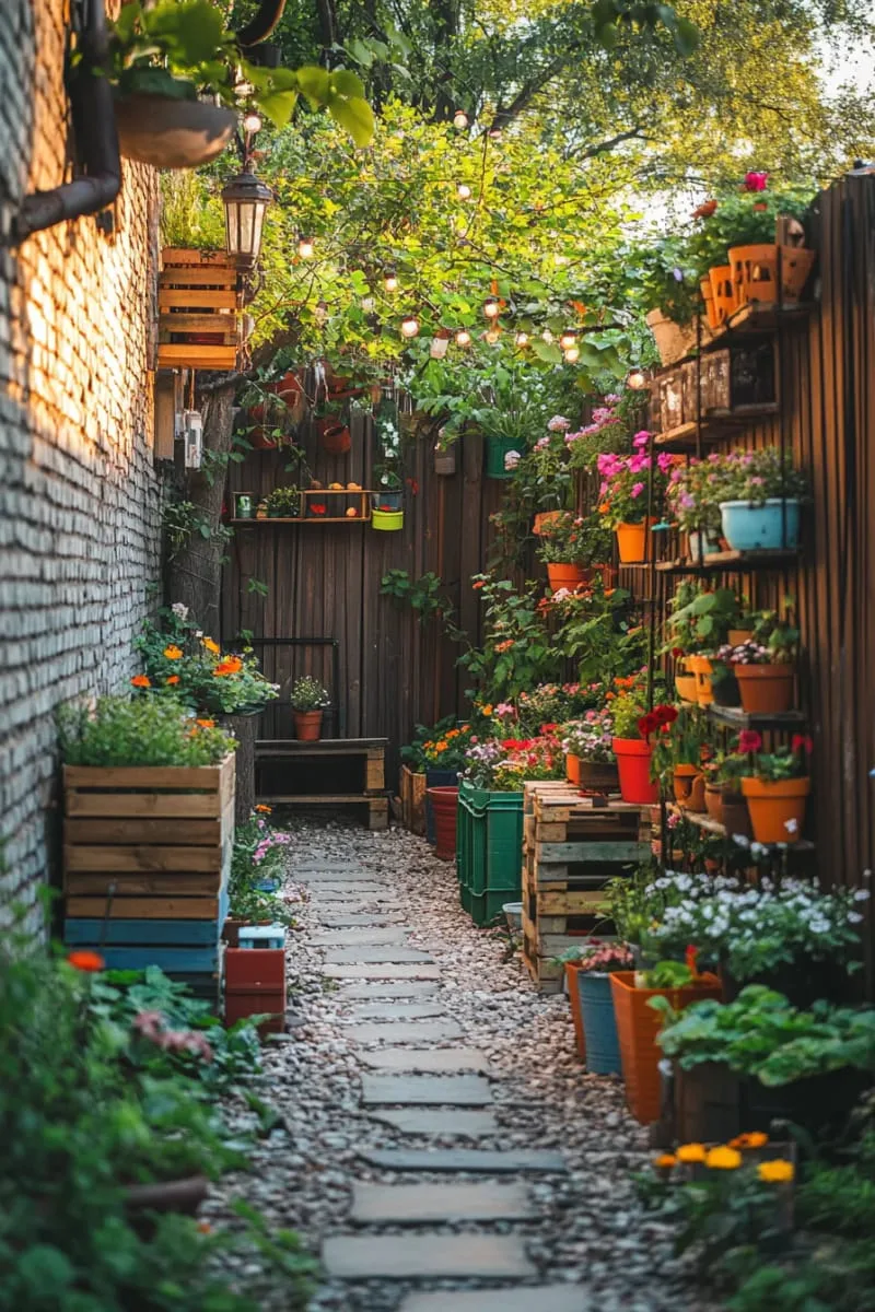 27 New Small Backyard Designs to Copy For Your Outdoor Space 78 rustic container garden with mismatched vintage pots 1