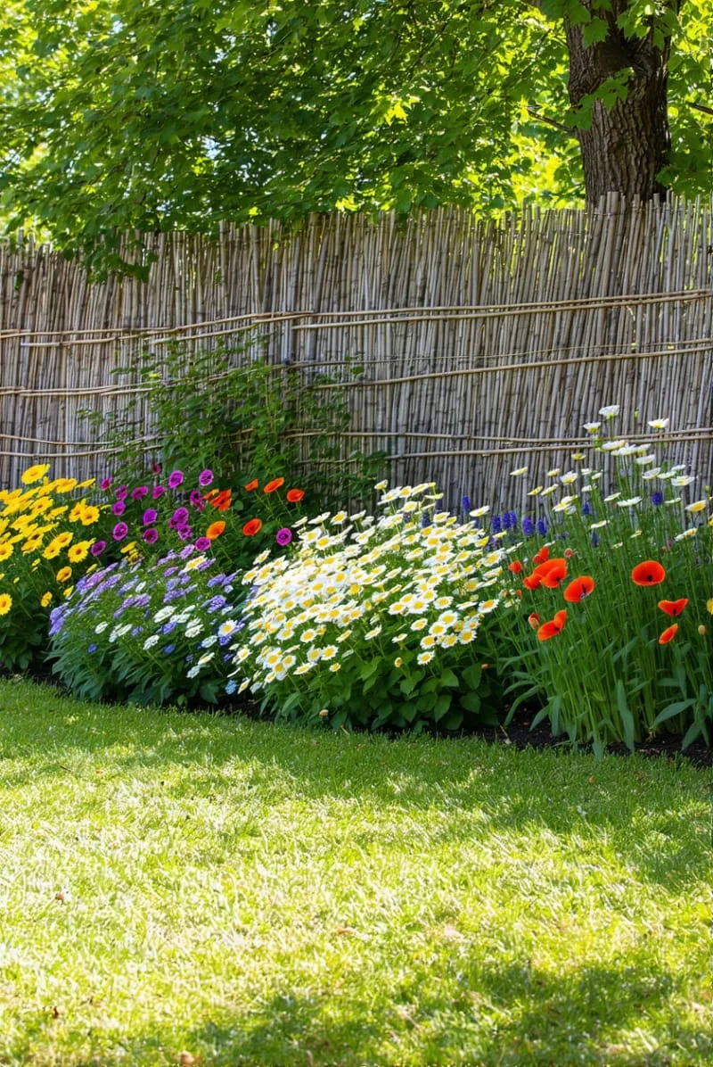 27 Unique Backyard Privacy Designs for A Serene Outdoor Oasis 50 rustic willow branch fence with wildflower beds 1
