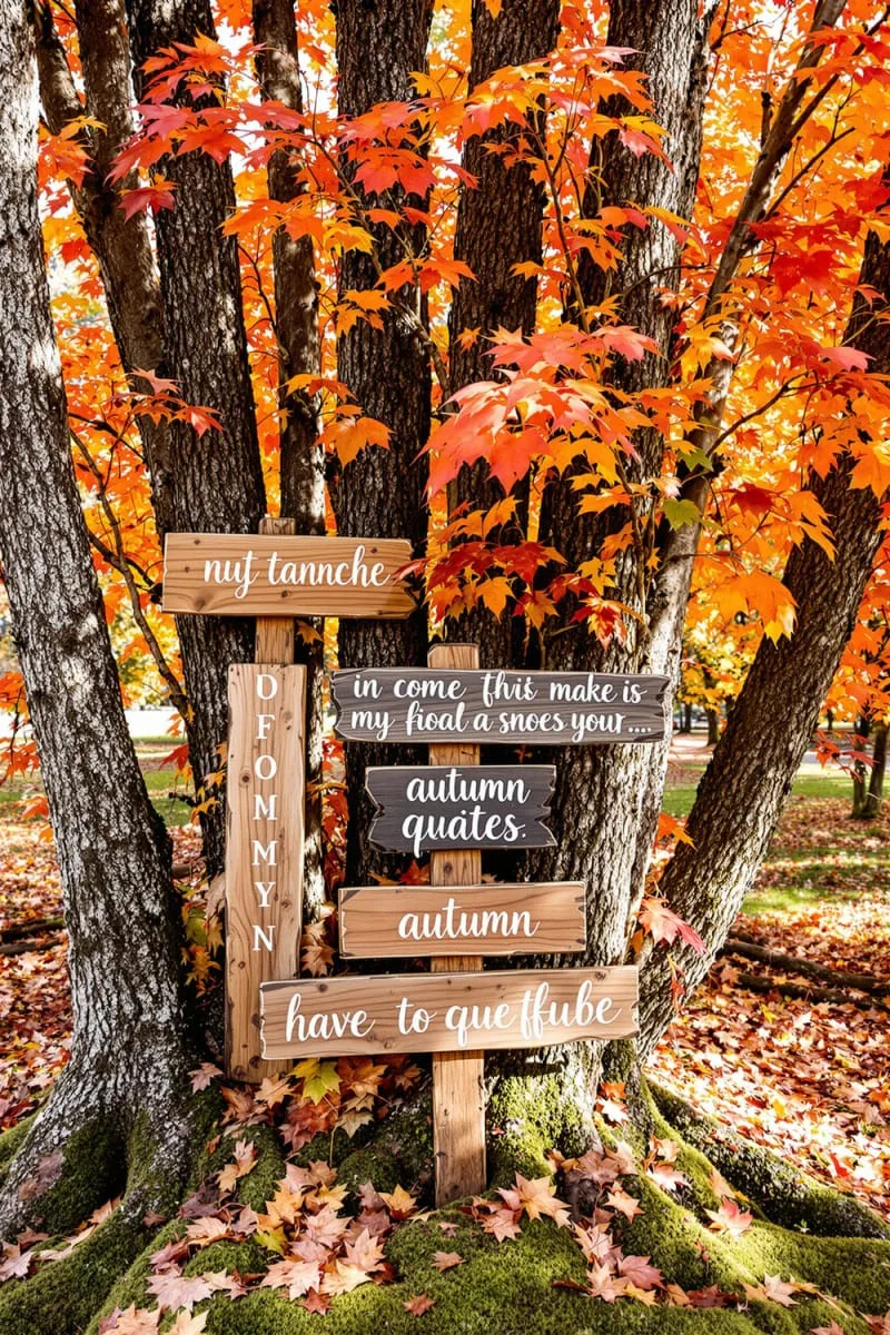 rustic wooden signs with autumn quotes nestled in branches 1