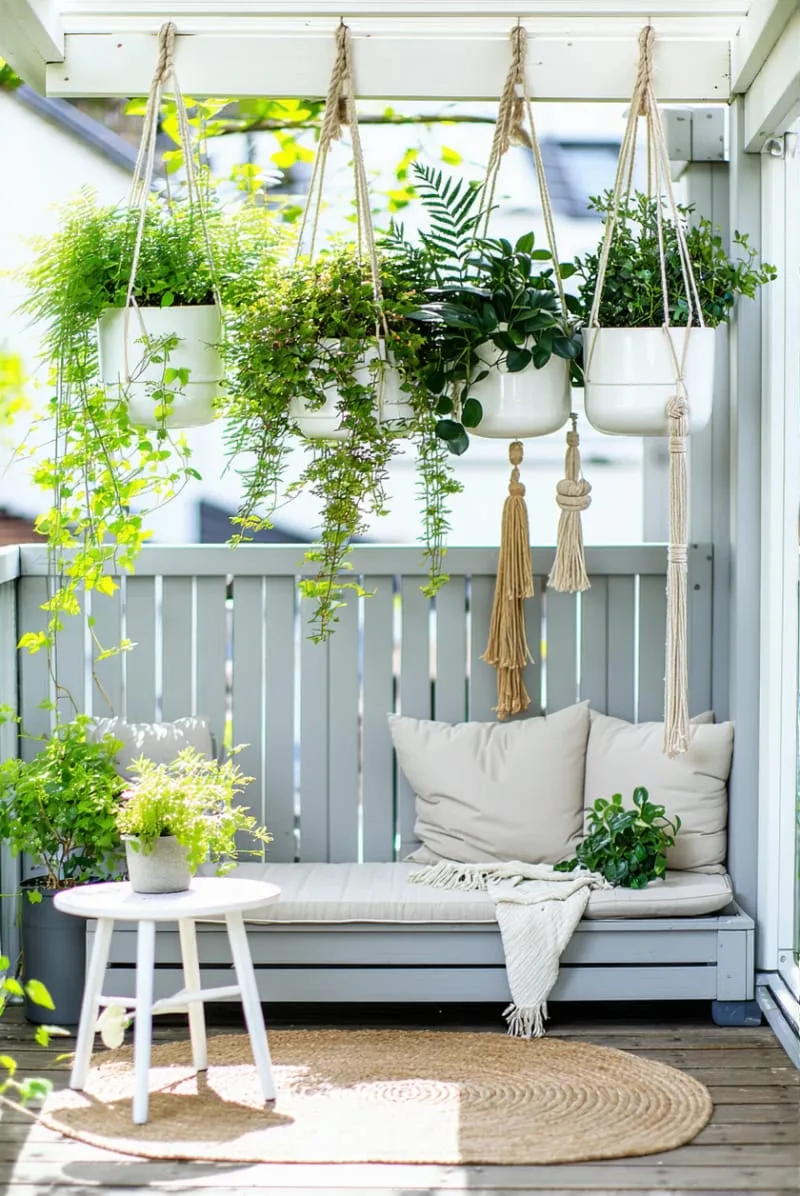 scandinavian-inspired balcony with white ceramic plant hangers 1