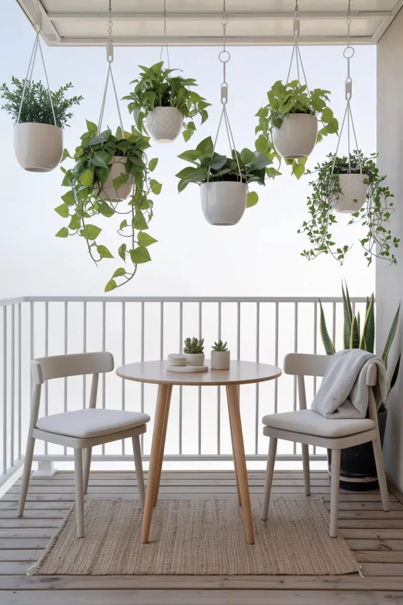 scandinavian-inspired balcony with white ceramic plant hangers 1