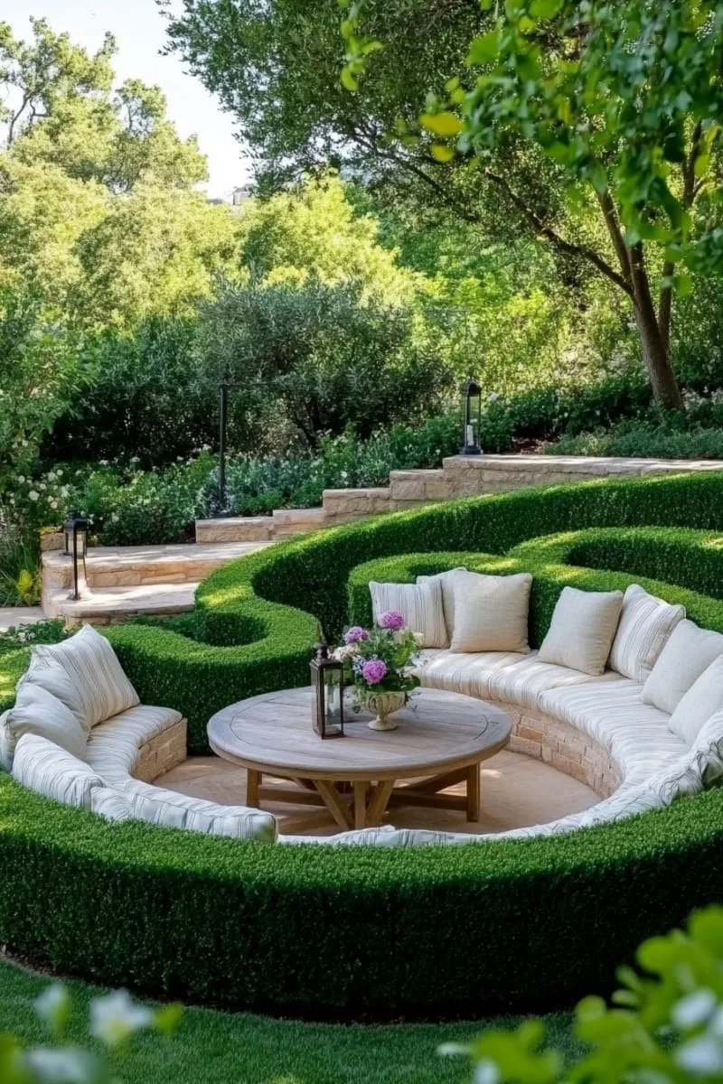27 Unique Backyard Privacy Designs for A Serene Outdoor Oasis 65 sculpted hedge maze with cozy hidden seating 1