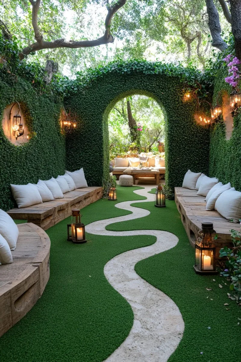 27 Unique Backyard Privacy Designs for A Serene Outdoor Oasis 66 sculpted hedge maze with cozy hidden seating 1