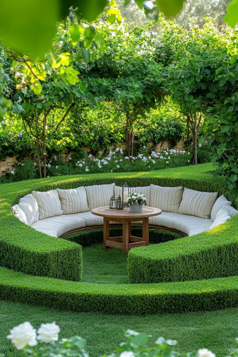 27 Unique Backyard Privacy Designs for A Serene Outdoor Oasis 67 sculpted hedge maze with cozy hidden seating 1