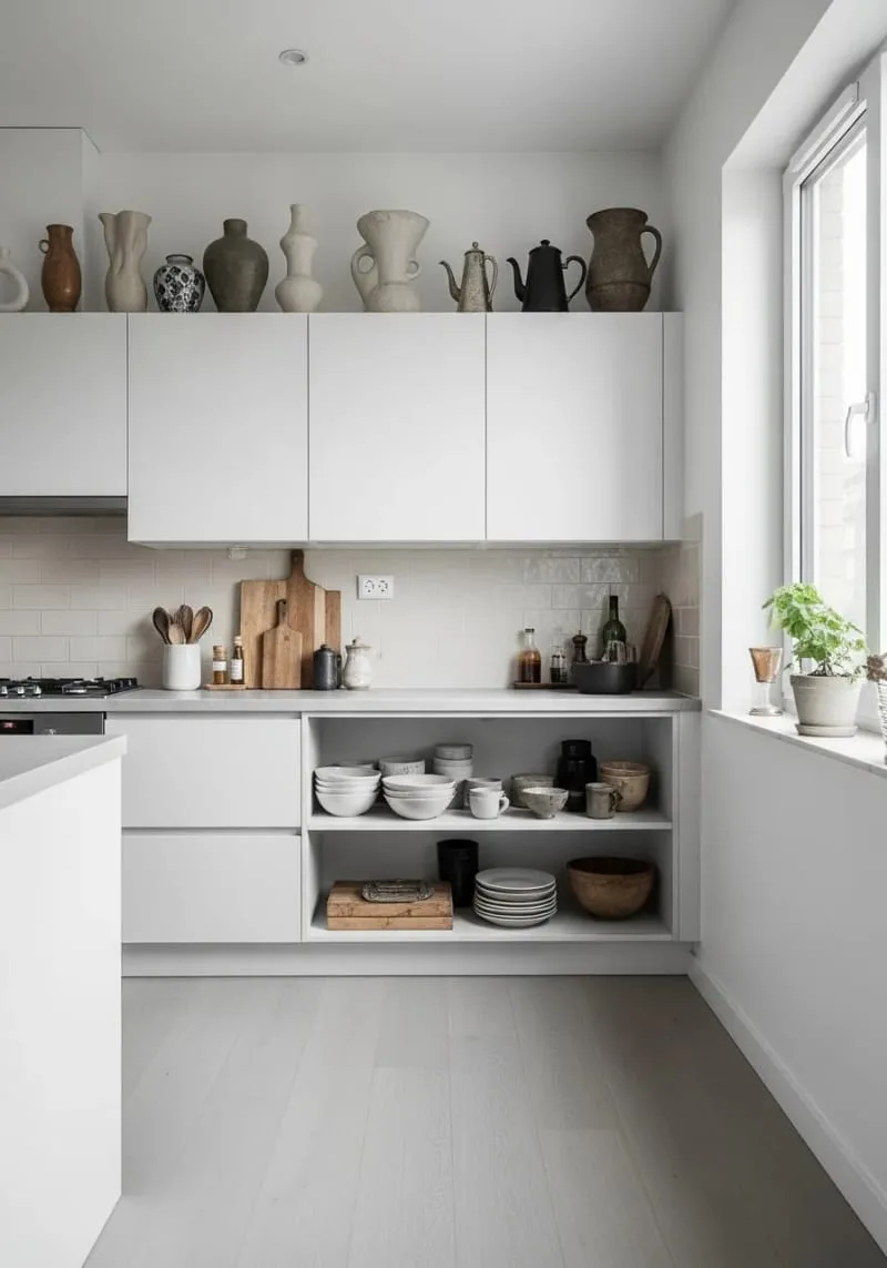 sculptural vases and heirloom teapots arranged for an artistic, curated display 1