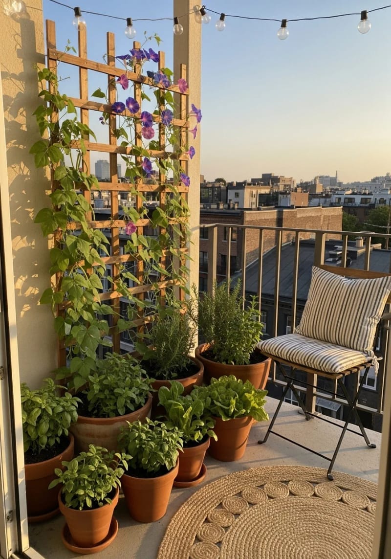 set up a small balcony trellis for climbing beans and morning glories 1