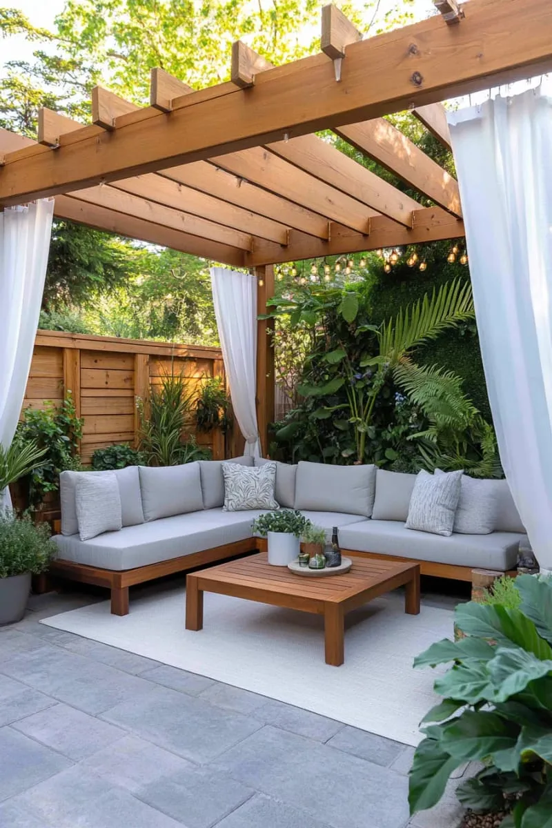 shaded patio oasis with lush vertical garden wall 1