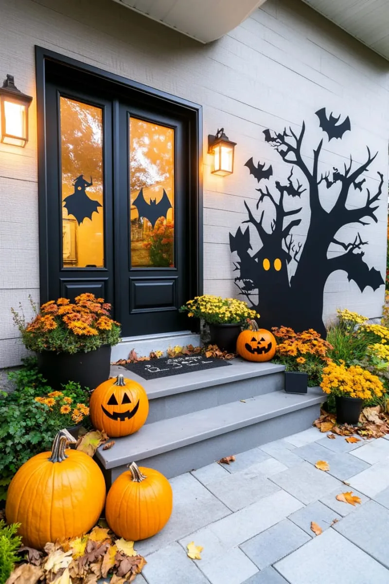 shadow silhouette cutouts on windows for a haunted house effect 1