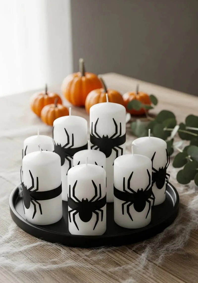 simple candle clusters with paper spider rings wrapped around bases 1