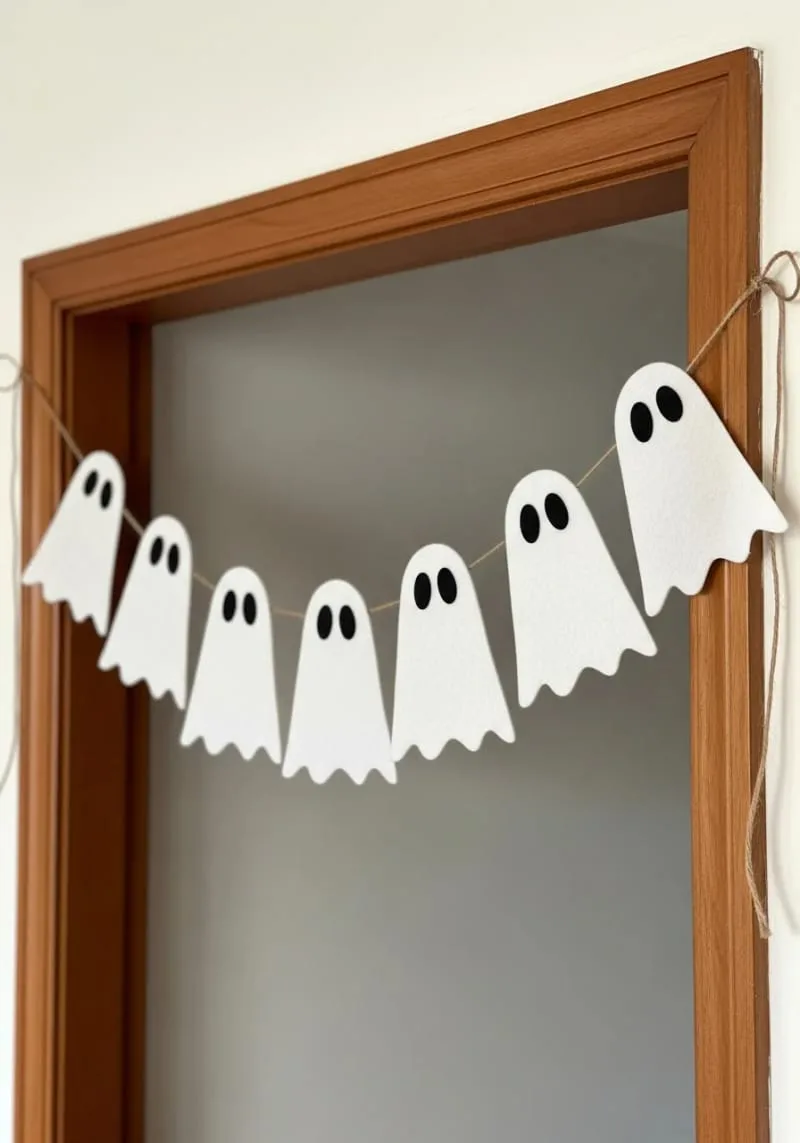 simple felt ghost cutouts strung on twine across doorways 1