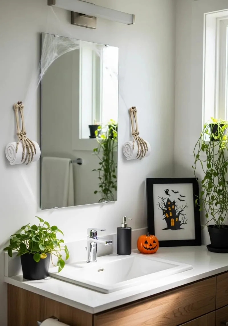 skeleton hand towel holders in the guest bathroom 1