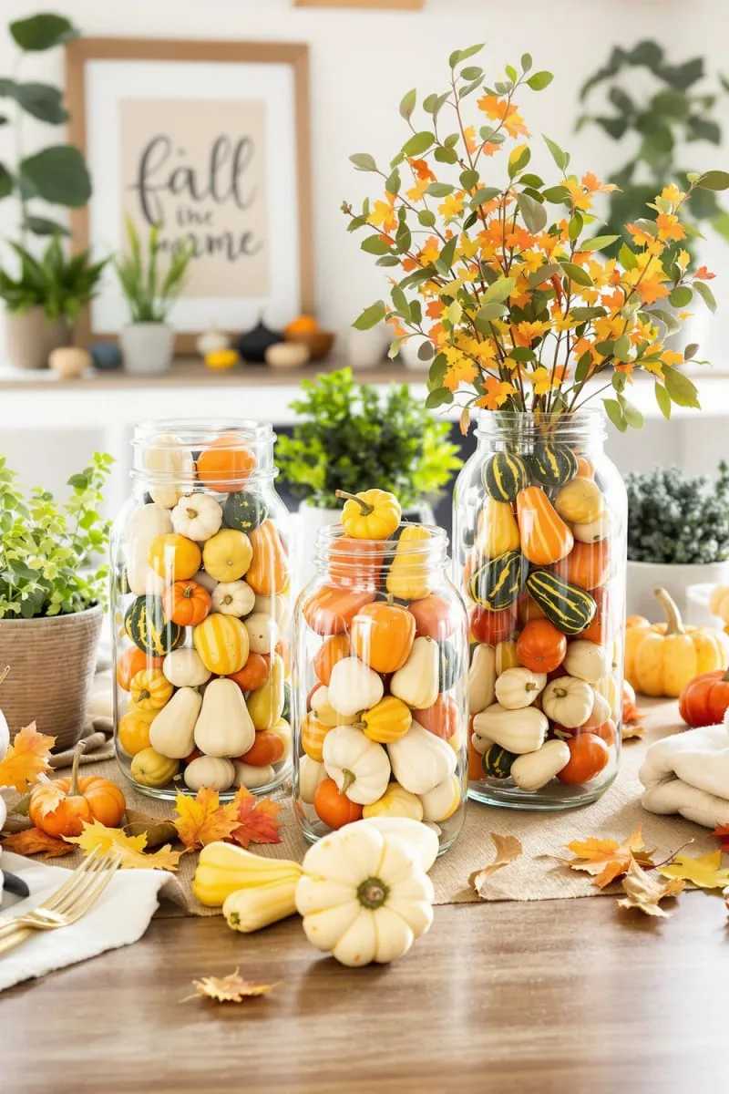sleek glass jars filled with marbled mini squash 1