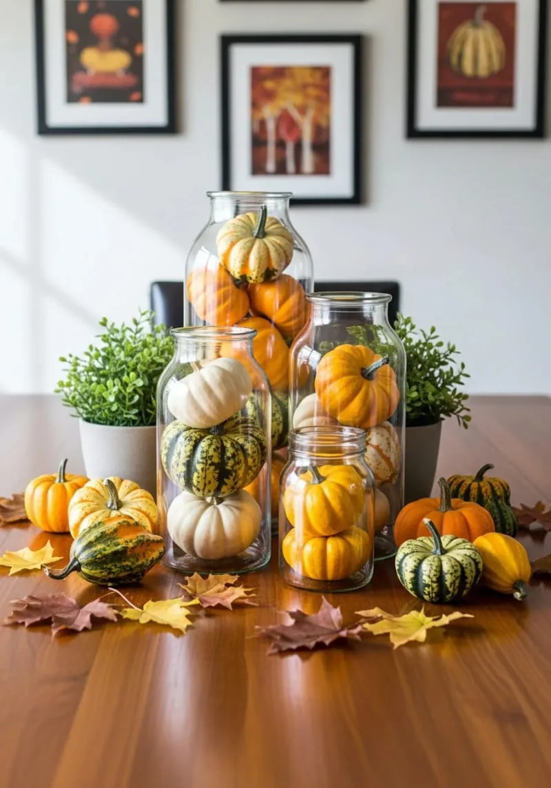 sleek glass jars filled with marbled mini squash 1