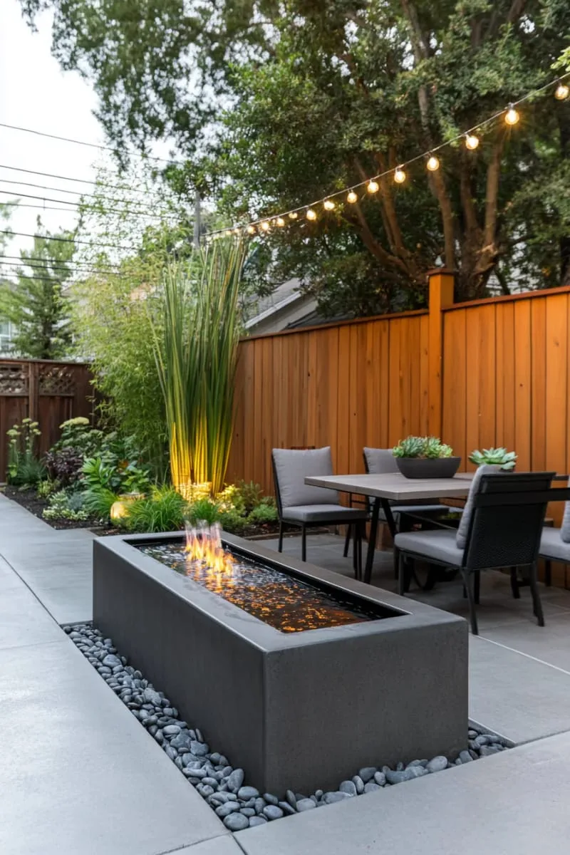 27 New Small Backyard Designs to Copy For Your Outdoor Space 71 sleek modern water feature with led lighting 1