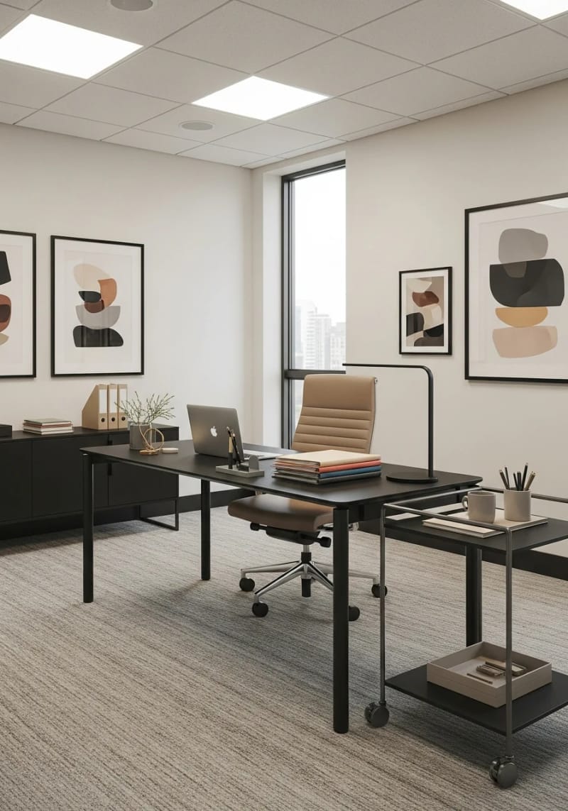 slim rolling cart with neatly arranged office supplies 1