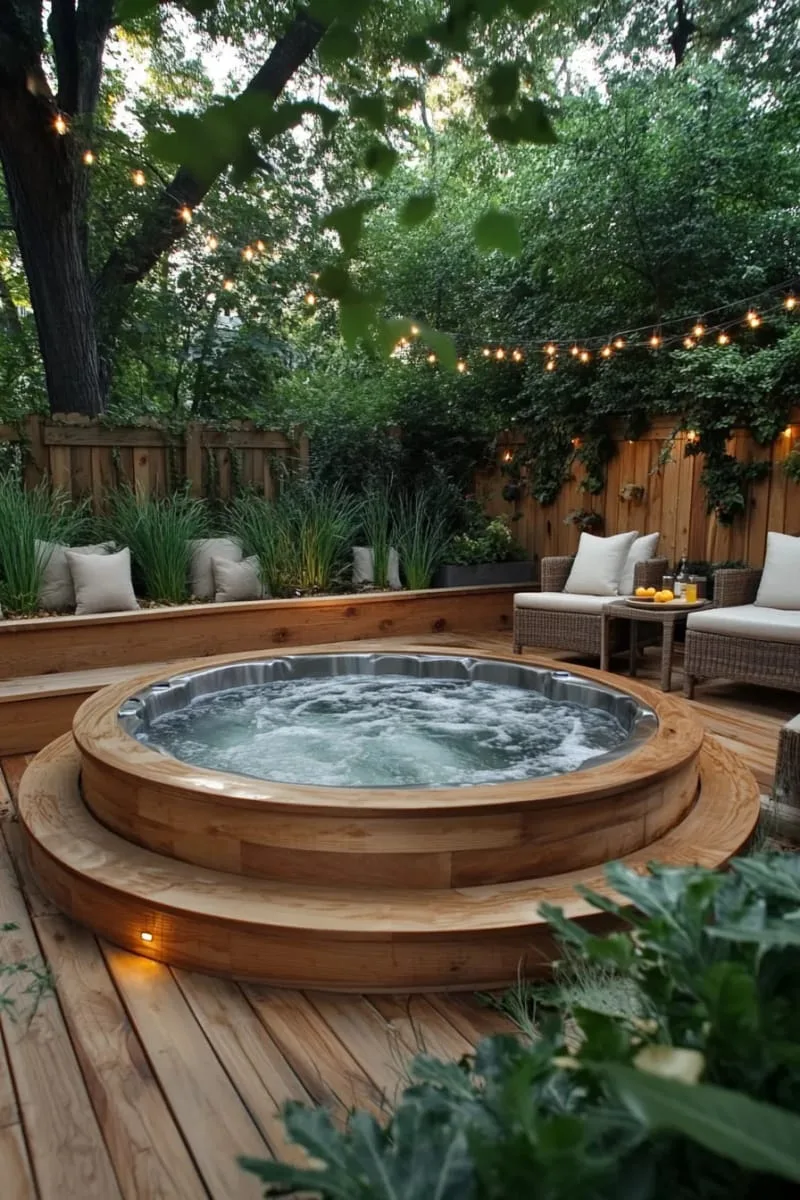 27 New Small Backyard Designs to Copy For Your Outdoor Space 66 small deck with a built-in spa hot tub 1