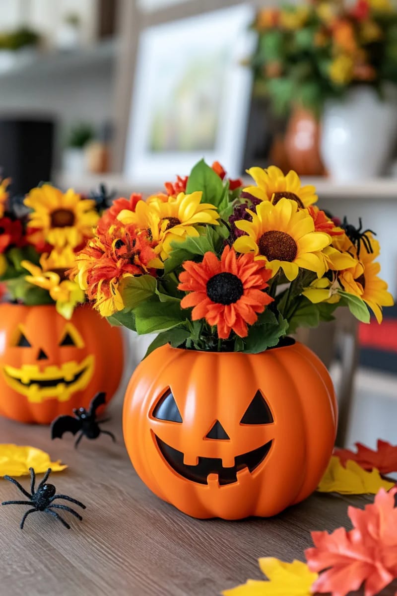 smiling jack-o’-lantern flower vases 1