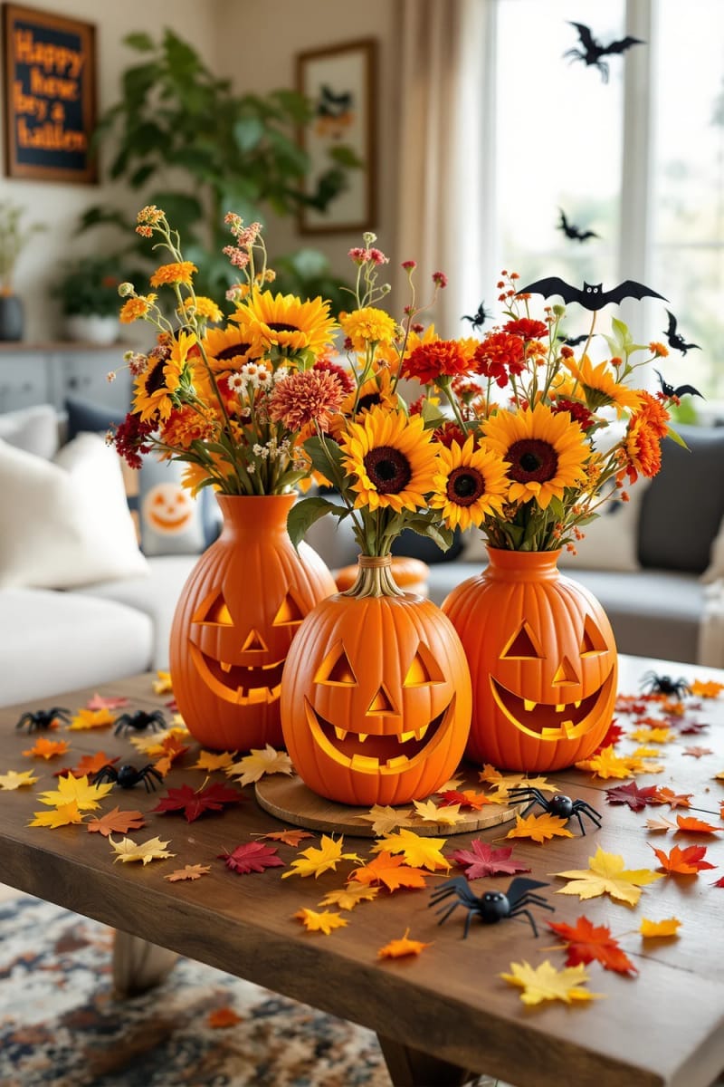 smiling jack-o’-lantern flower vases 1