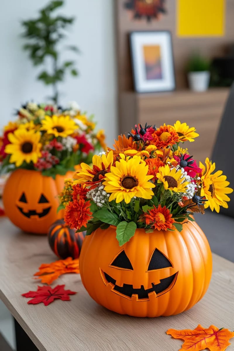 smiling jack-o’-lantern flower vases 1