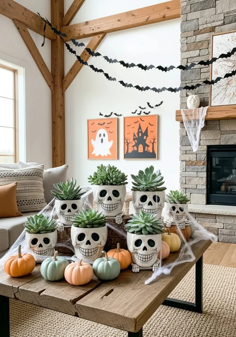 smiling skeleton planters holding succulents 1