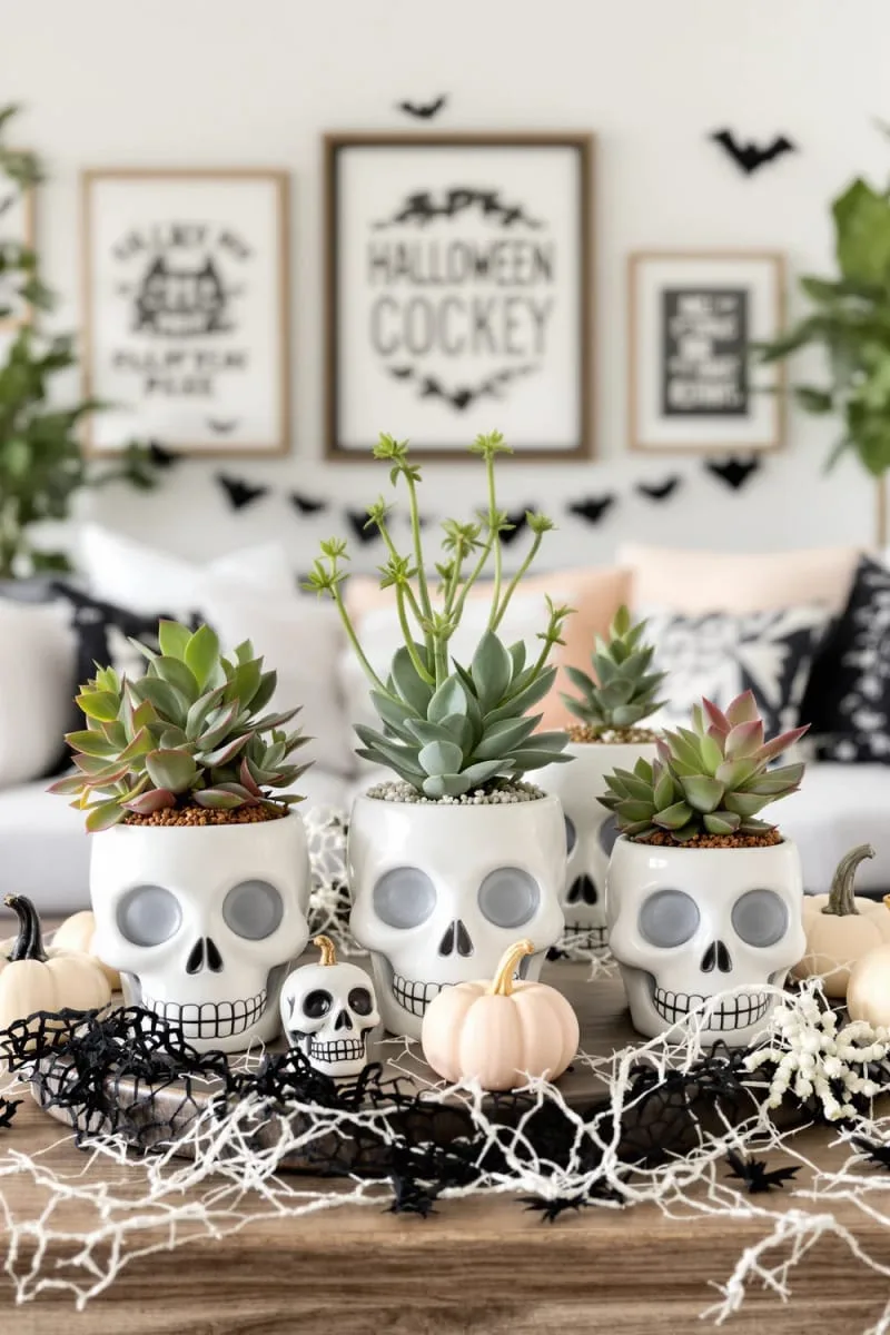 smiling skeleton planters holding succulents 1