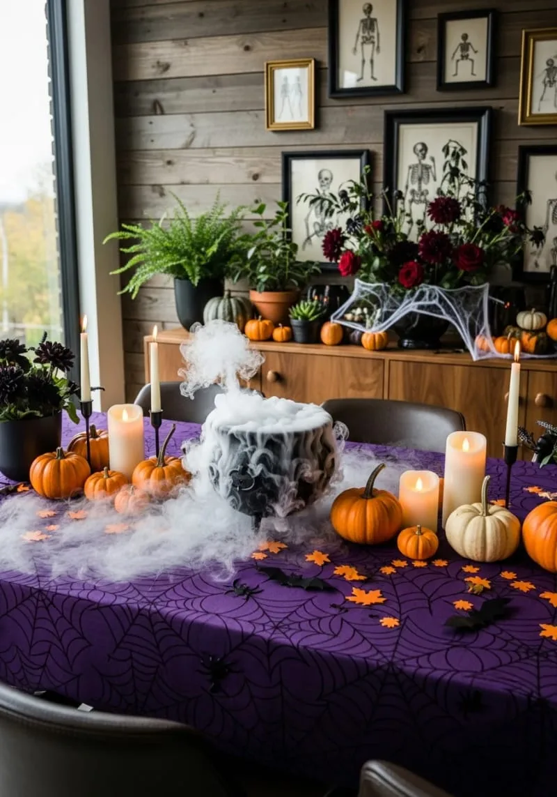 smoke-filled cauldron centerpiece with dry ice effects 1
