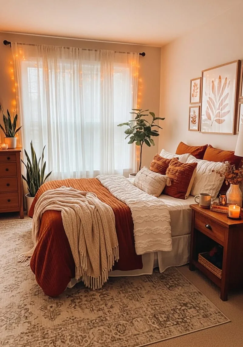 soft amber string lights tucked behind sheer curtains 1
