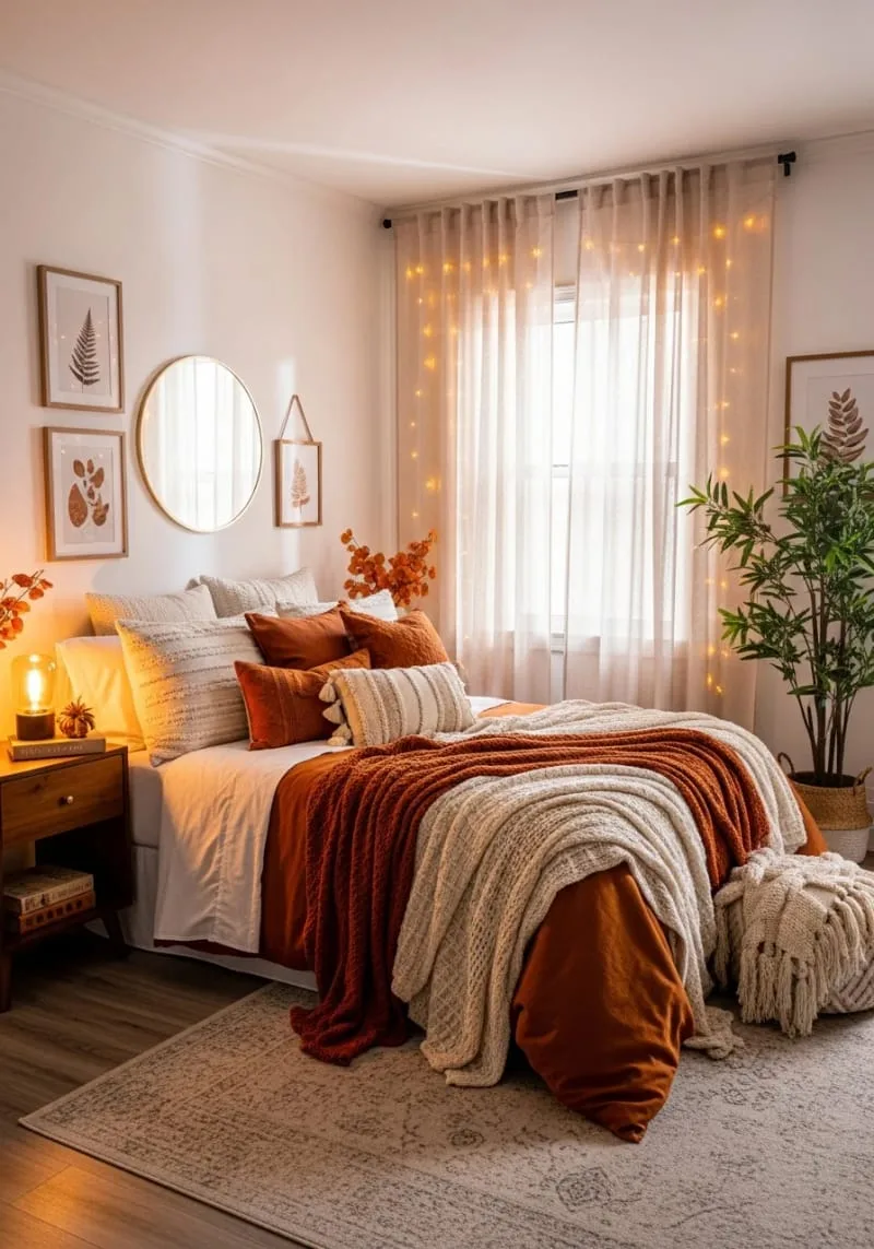 soft amber string lights tucked behind sheer curtains 1