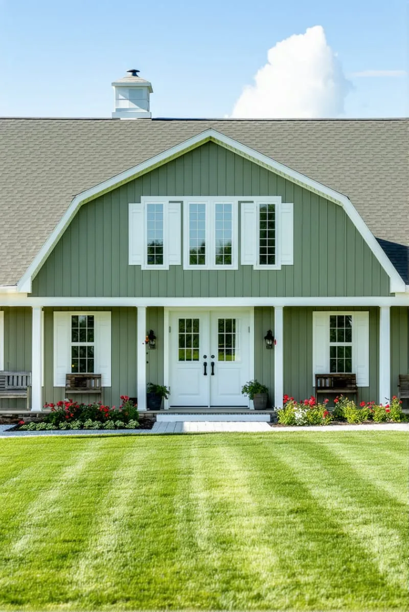 soft sage green paint paired with crisp white trim and shutters 1