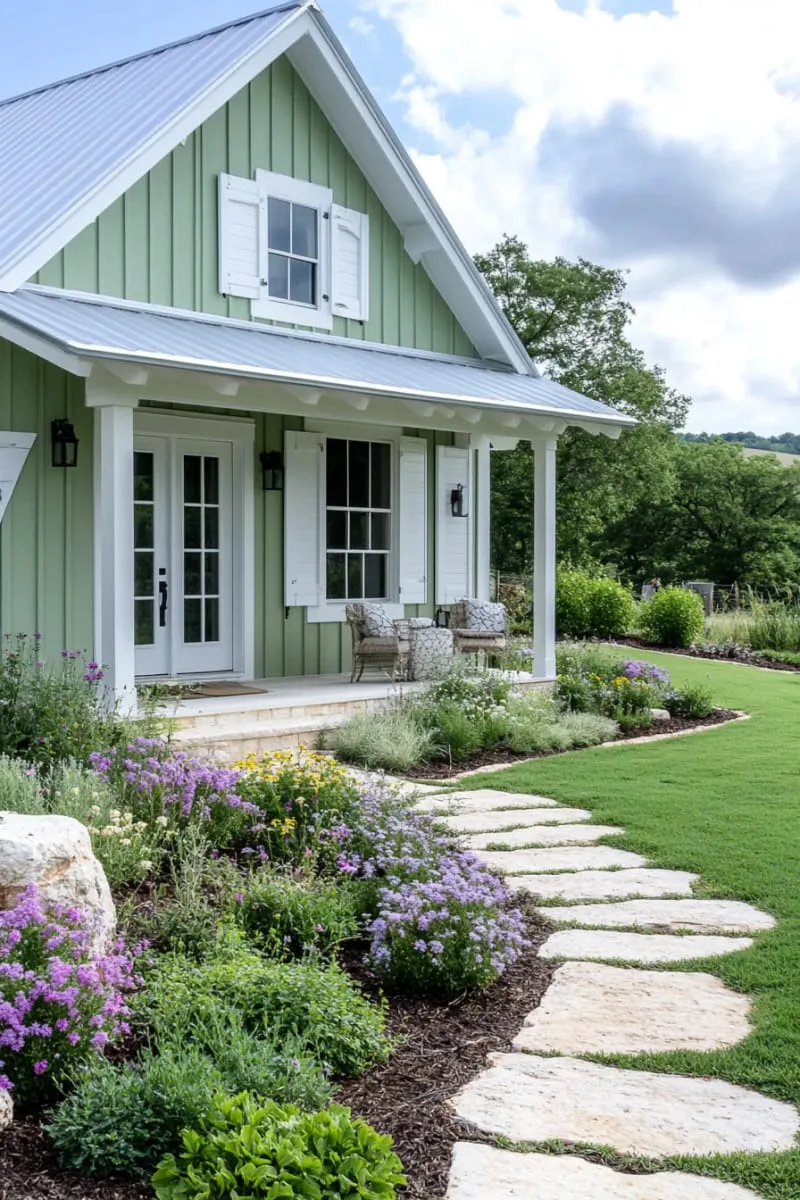 soft sage green paint paired with crisp white trim and shutters 1
