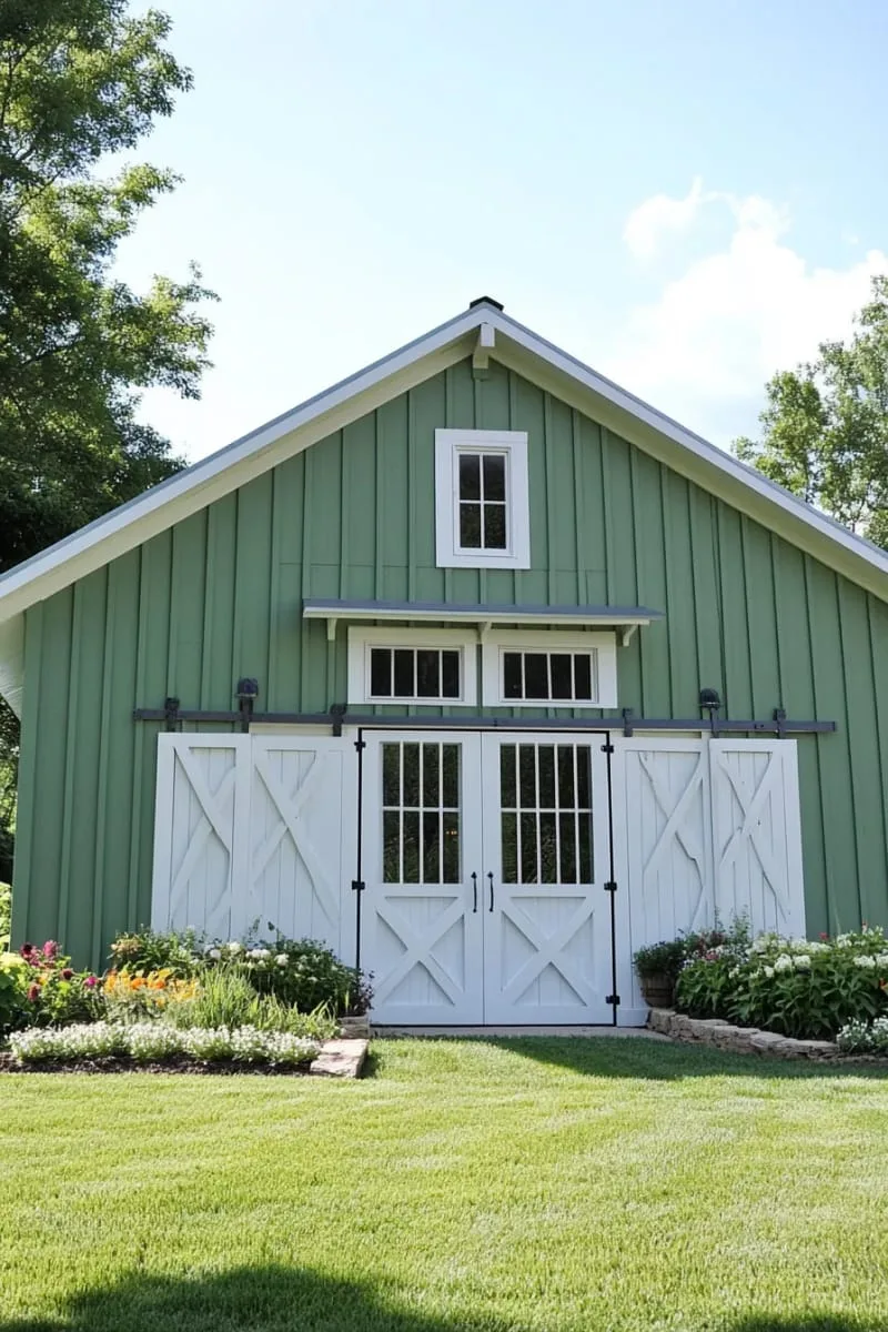 soft sage green paint paired with crisp white trim and shutters 1