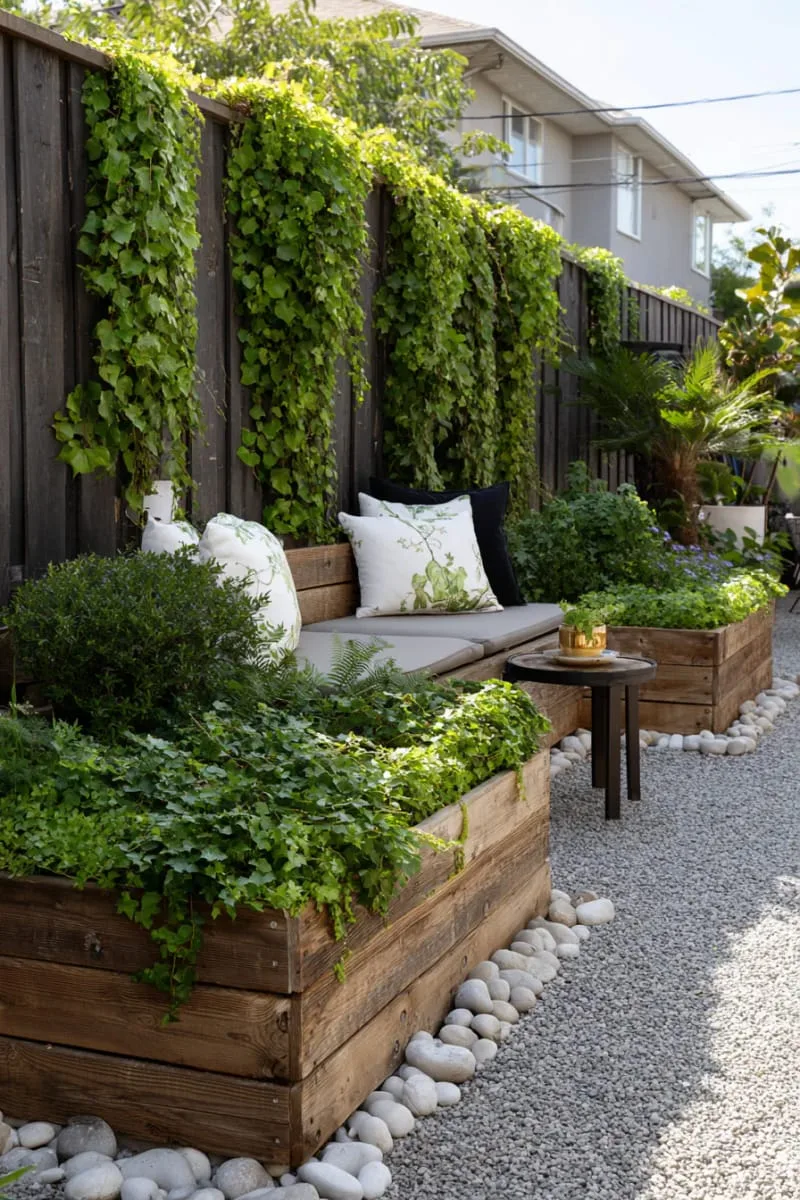 27 Unique Backyard Privacy Designs for A Serene Outdoor Oasis 44 stacked planter boxes brimming with cascading greenery 1