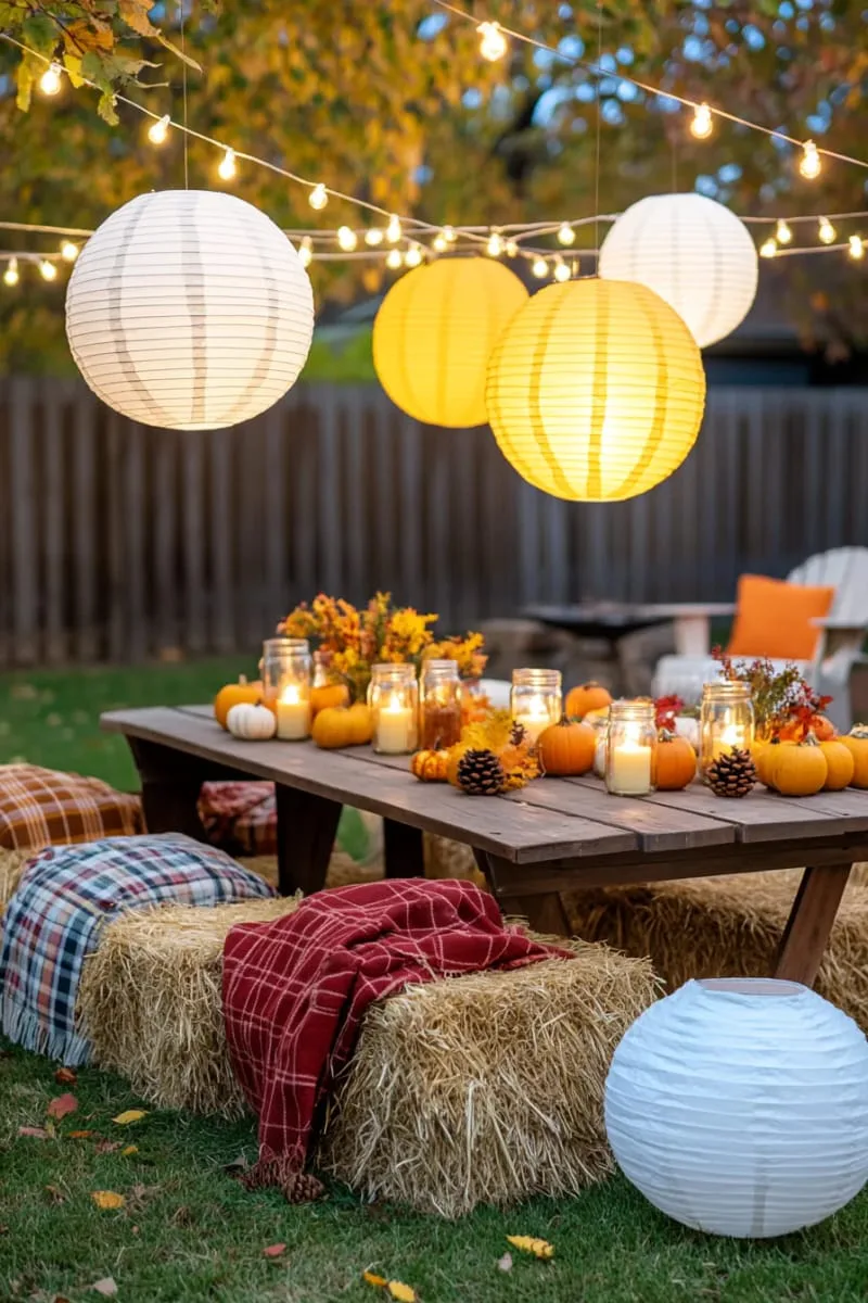 string lights and paper lanterns for a glowing backyard gathering 1