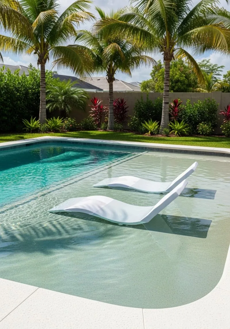 submerged sun loungers on the gentle sloping pool entrance 1