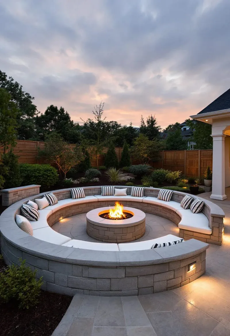 sunken lounge zone with fire pit and plush cushions 1