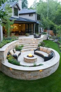 sunken patio lounge surrounded by curved retaining 12