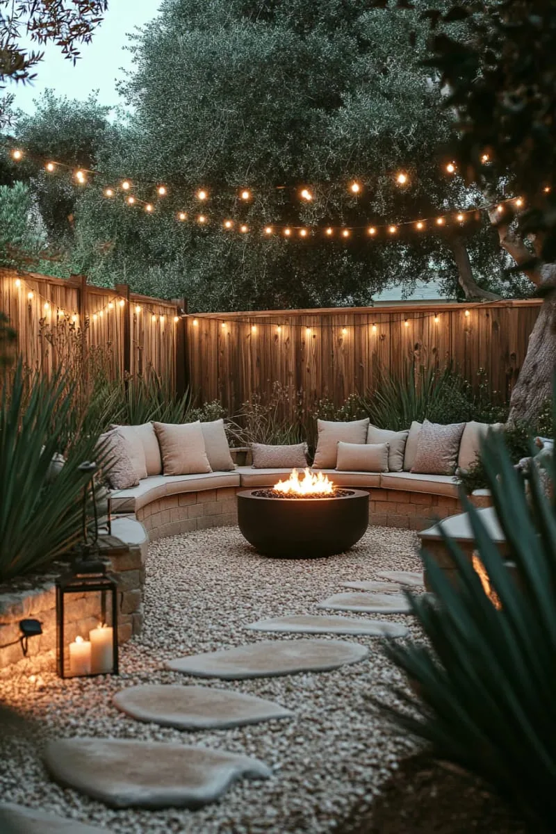 27 New Small Backyard Designs to Copy For Your Outdoor Space 13 sunken seating nook with a fire pit centerpiece 1